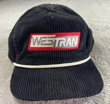 Vintage 80's West Tran Corduroy Black Rope Trucker Hat - Made in USA Montana