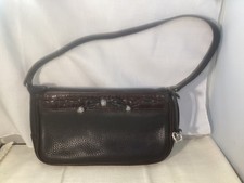 Brighton Emma Shoulder Bag Black Leather With Brown Crocodile Embossed Accents