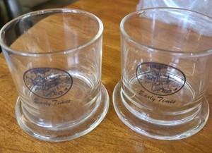 Lot of 2 Vintage Early Times Bourbon Rocks Glasses Historical Image And Brand