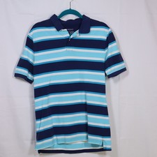Saddlebred Polo Shirt Mens Medium Blue Striped Short Sleeve Cotton Pique Preppy