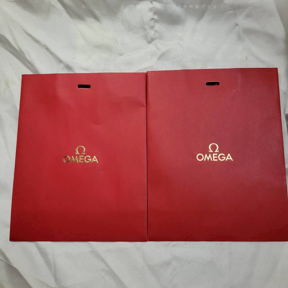 Lot 2 Genuine Omega WATCH PAPER SHOPPING GIFT BAG Red BAG 8.6X10.8