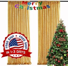 Paneles De Tel n De Fondo Con Cortinas Con Lentejuelas Doradas, 2FT x 8FT NUEVO.