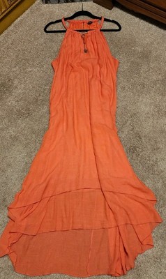 Mile Gabrielle Women Spaghetti Strap Dress XL Mustard Halter Layered Hi-Low