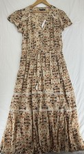 Black Tape Women's V-Neck Short Sleeve Maxi Dress Floral Beige Size XL