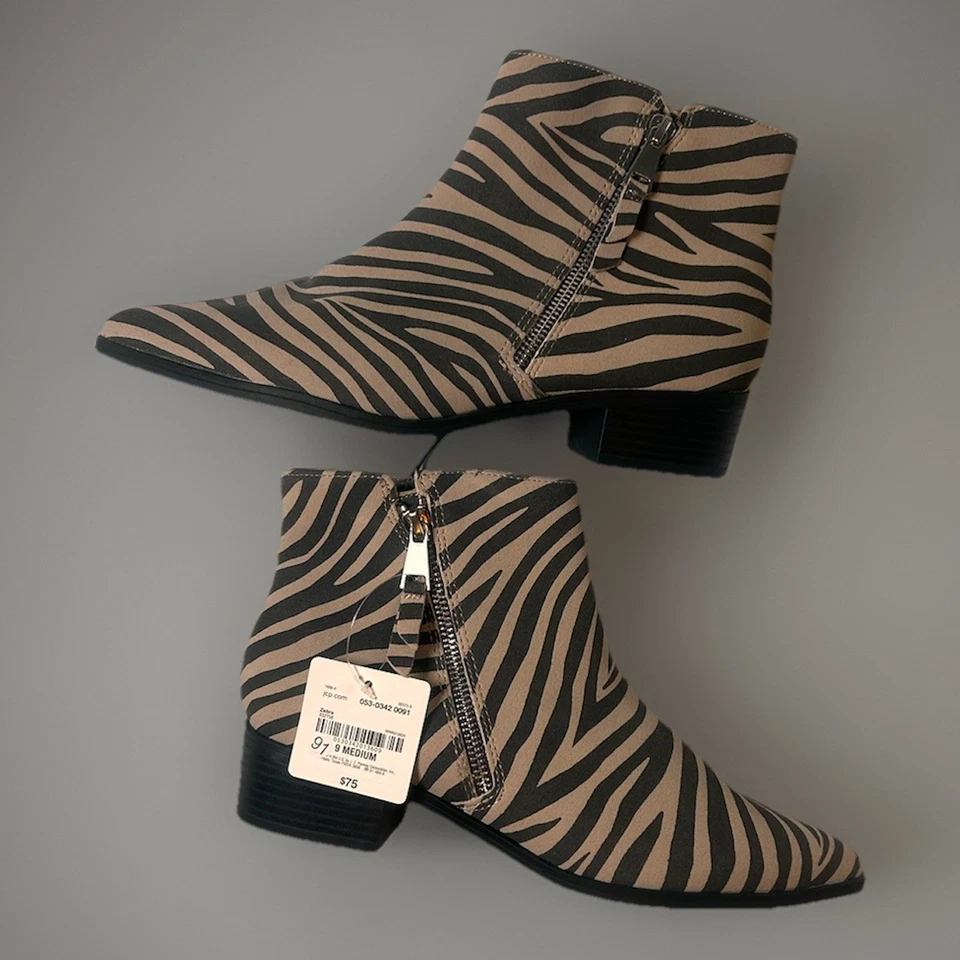 Worthington Zebra Print Ankle Boots Size 9 Medium | Double Zip | New $75 Value - Image 3 of 4