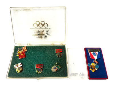 1996 Atlanta Olympic Pin Lot in Display Case Sponsor Event Collectible Pins