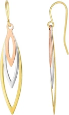 Floreo 10k Yellow Gold 30mm Layered Leaves Tri-Color Drop Earrings