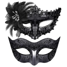 Goenb 2 Pack Couple Masquerade Mask Set, Venetian Mardi Gras Masquerade Mask ...