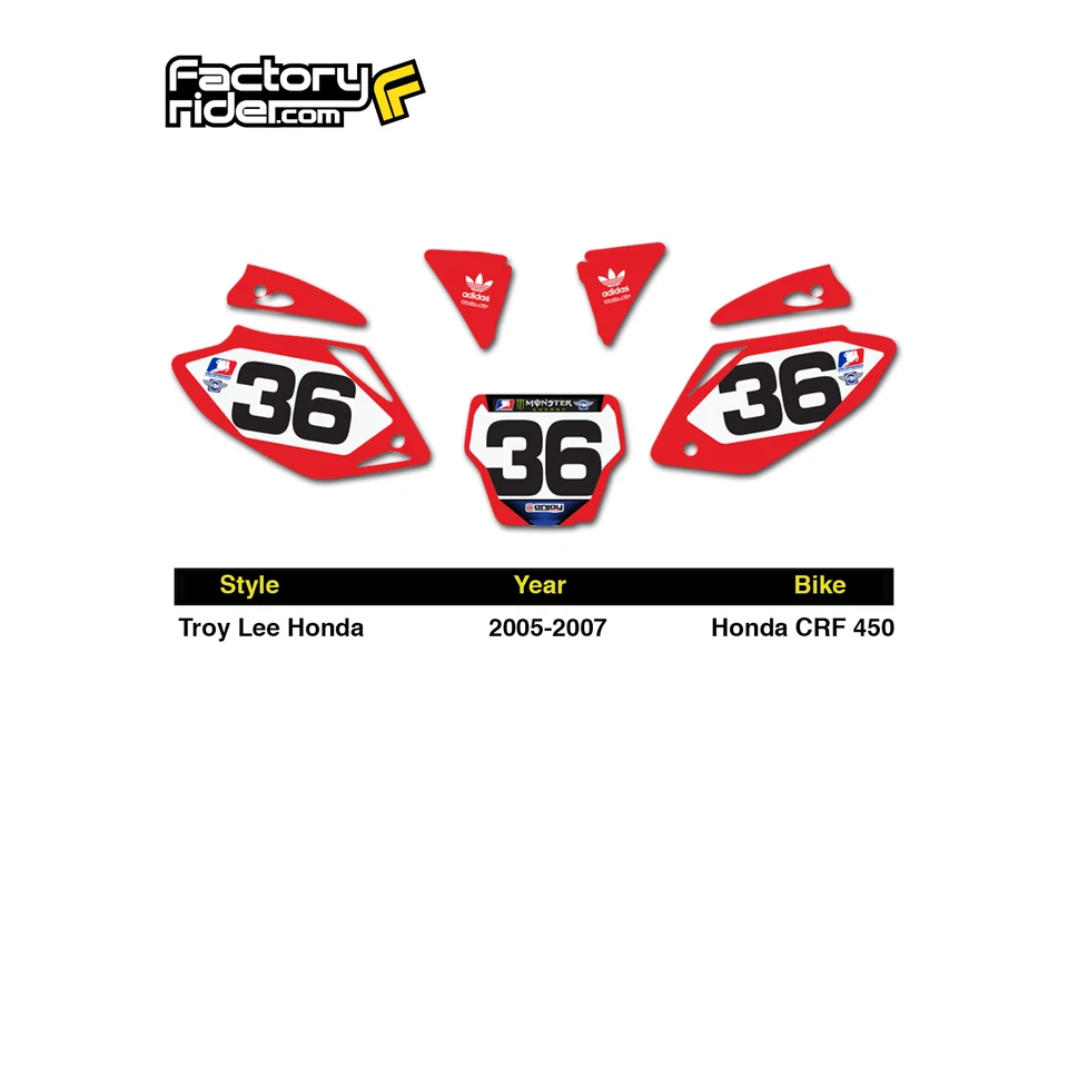 2005-2007 HONDA CRF 450 Dirt Bike Graphics Motocross Custom Number Plates TLD - Image 2 of 3