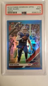 PSA 9 JOSH ALLEN #/299  2019 Optic Football  AQUA Prizm #12 Bills 2nd Year