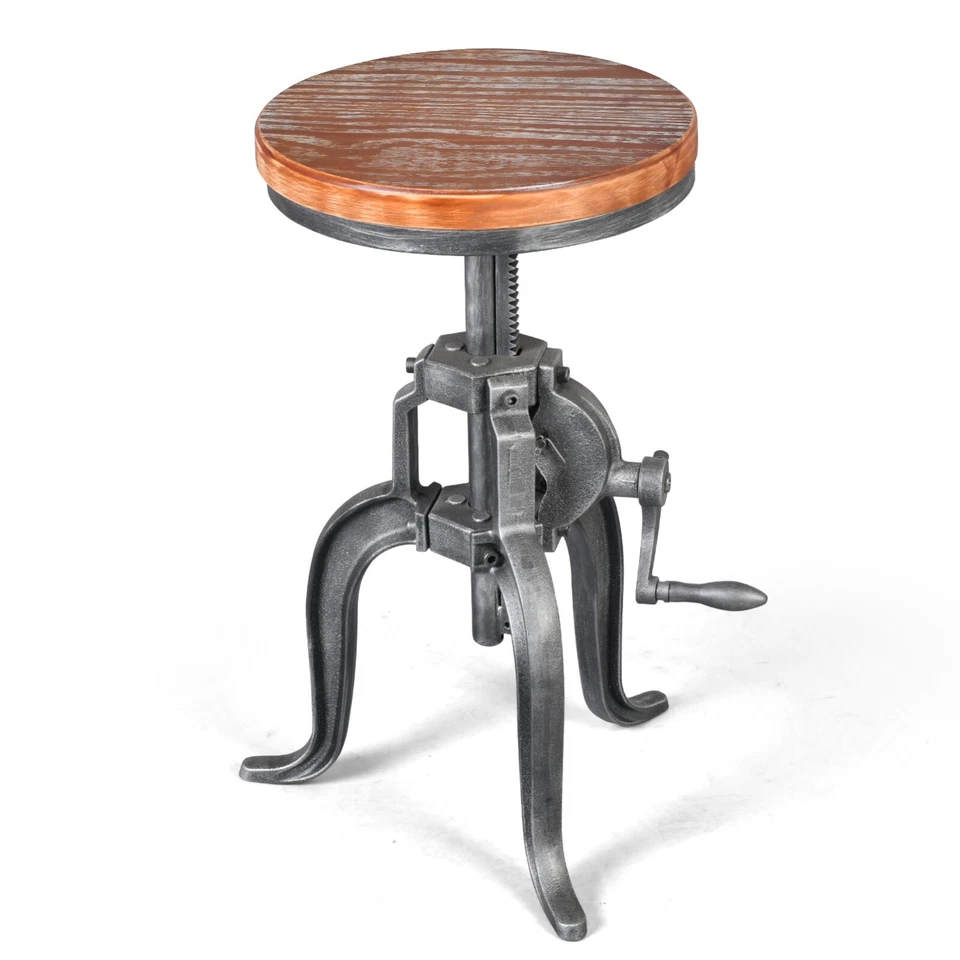 Industrial Bar Stools with Wooden Seat 18.9-22.8Inch Counter Height Adjustable - Image 3 of 4