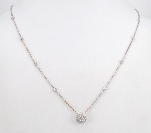 18K Weißgold Diamant Meterware Heiligenschein Anhänger Bahnhof Halskette 20" LNE3 - Bild 2 von 8