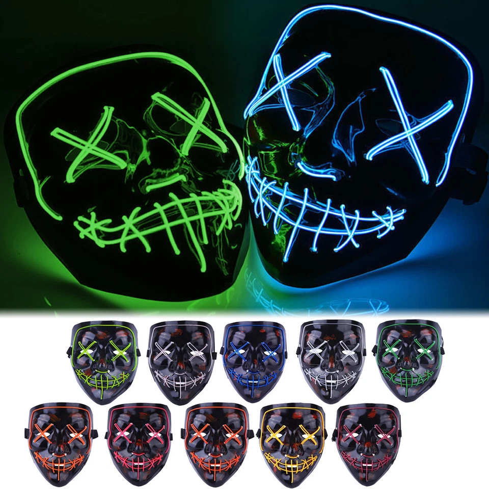 Halloween Purge Movie Flash LED Wire Scary Mask Party Festival Costume Luminous - Image 2 of 4