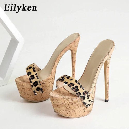 Summer Leopard Slippers Ladies Fashion Peep Toe Slip On Platform Sandals - Picture 15 of 26