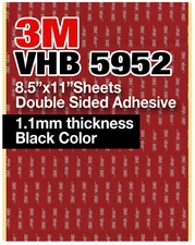 3M VHB 5952 8.5"x11" Double Sided Adhesive 1.1mm thickness black sheets 2 pack
