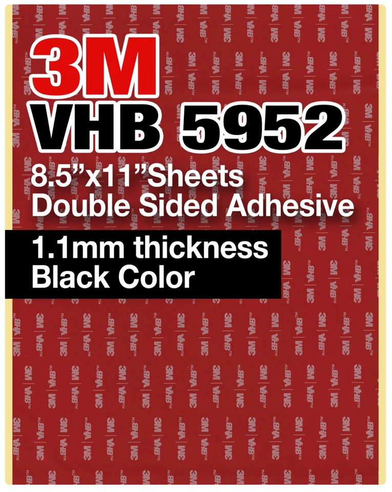 3M VHB 5952 8.5"x11" Double Sided Adhesive 1.1mm thickness black sheets 2 pack