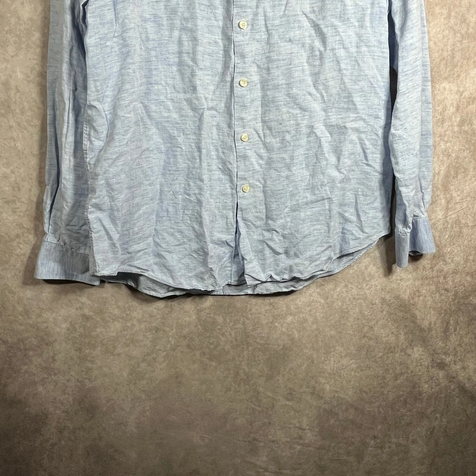 Camisa Hart Schaffner Marx Para Hombre Grande Azul Lino Mezcla Algodón Mangas Largas Informal Foto 4 de 4