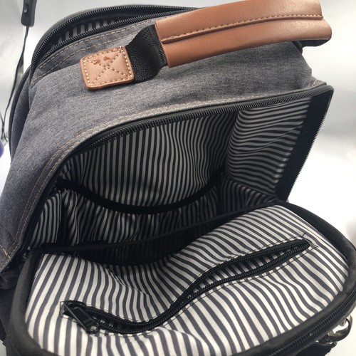 Aisawate Grey And Leather Accent Diaper Bag Multiple Pocket Padded Backpack - Picture 12 of 12