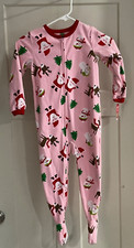CARTER'S GIRLS PINK SANTAS, SNOWMEN, FLEECE FOOTED SLEEPWEAR SIZE 4 T NWTS