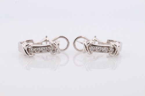 14k Diamond Hoop Earrings. Diamond Channel set diamond XOXO Earrings. 0.65ctw - Picture 7 of 7