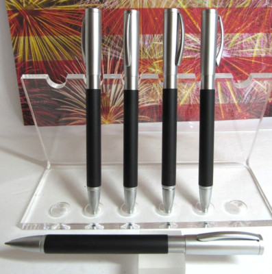LOT OF 5 TERZETTI TESTA MATTE BLACK/SLVR METAL BALLPOINT PENS-SLIM PEN-CLICK TOP