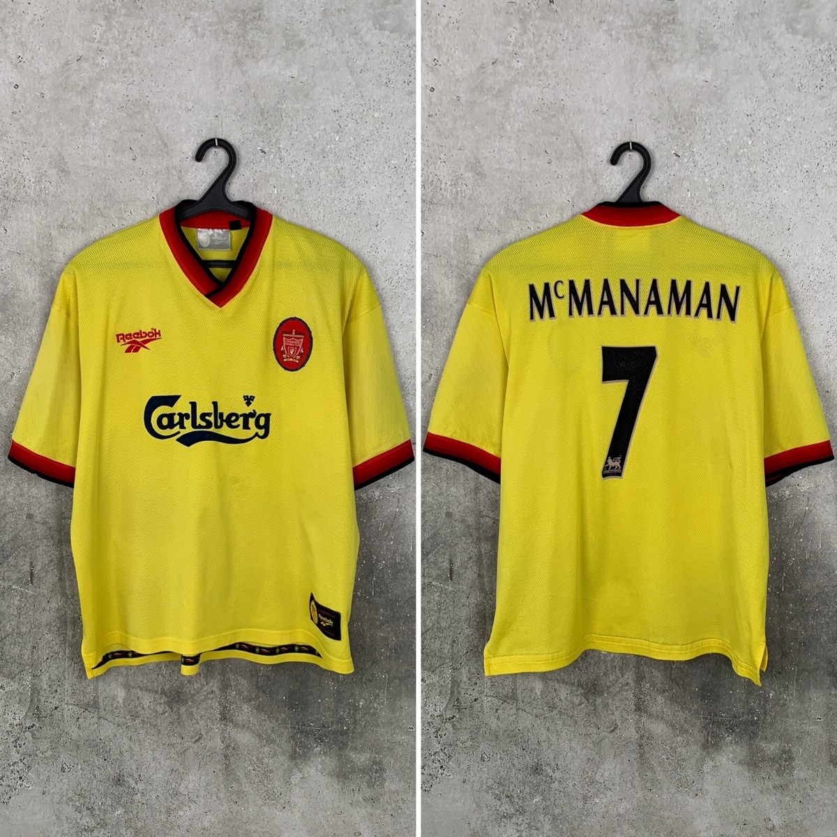 LIVERPOOL 1997 1998 1999 AWAY FOOTBALL SHIRT #7 McMANAMAN REEBOK