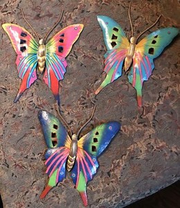 Lot Of 3 Made In Haiti Metal Colorful Butterfly Outside Or Inside Decorations