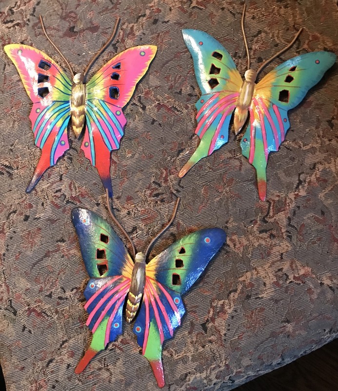 Lot Of 3 Made In Haiti Metal Colorful Butterfly Outside Or Inside Decorations