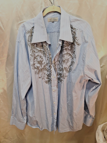 Eighty Eight Shirt Mens Sz XXL Cotton Blue Graphic Long Sleeve Button Up Western - Picture 2 of 7