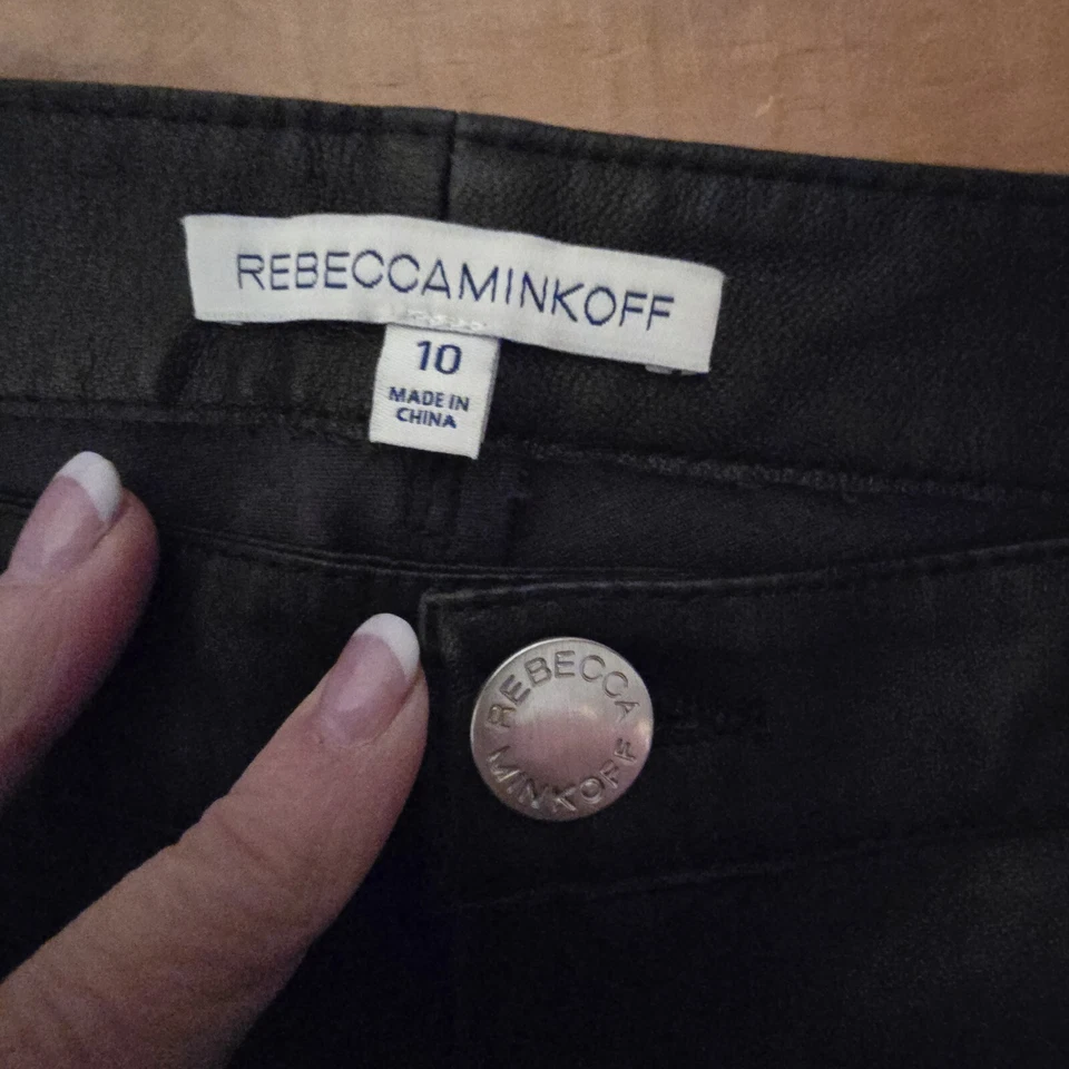 Pantalones de cuero de cordero Rebecca Minkoff 'Wheeler' para mujer talla 10 negros de lujo $698 Foto 3 de 4