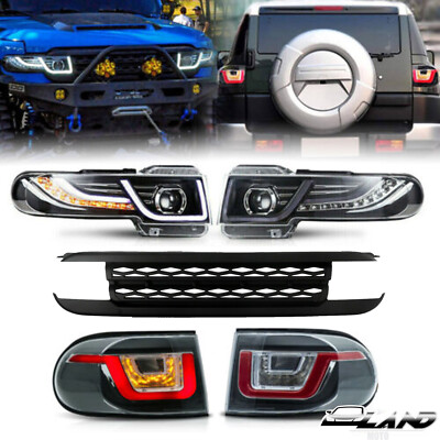 Matte Black Front Bumper Grille LED Headlights+Tail Lights For Toyota FJ Cruiser