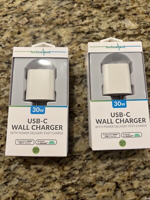 Lot Of 2 - Techcellent 30W USB-C Wall Charger W/ Power Delivery Fast Charge NEW