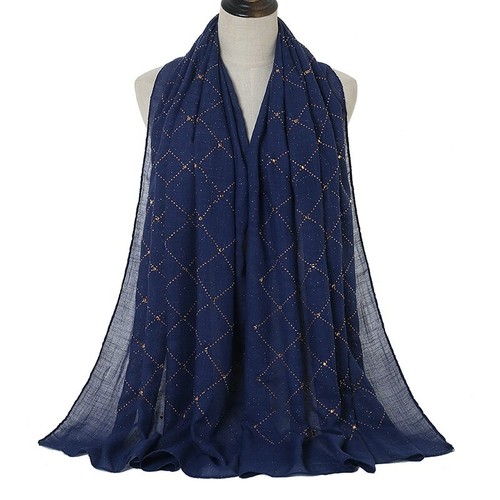 Women Cotton Scarf Plain Color Muslim Hijab Shiny Plaid Scarves Headscarf Shawls - Afbeelding 19 van 22