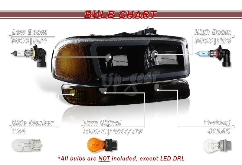 Faros LED negros de humo + parachoques 4 piezas para GMC Sierra 1500 2500 G2 DRL 1999-2006 Foto 4 de 4