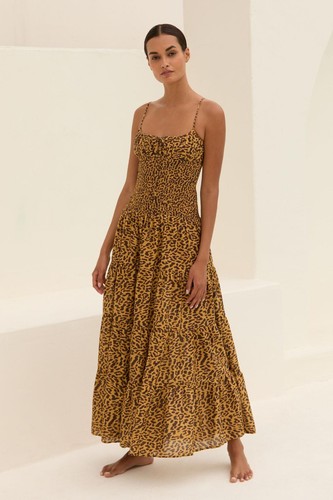 Anthropologie NWT Josephine Smocked Drop-Waist Dress Animal Print Petite XS