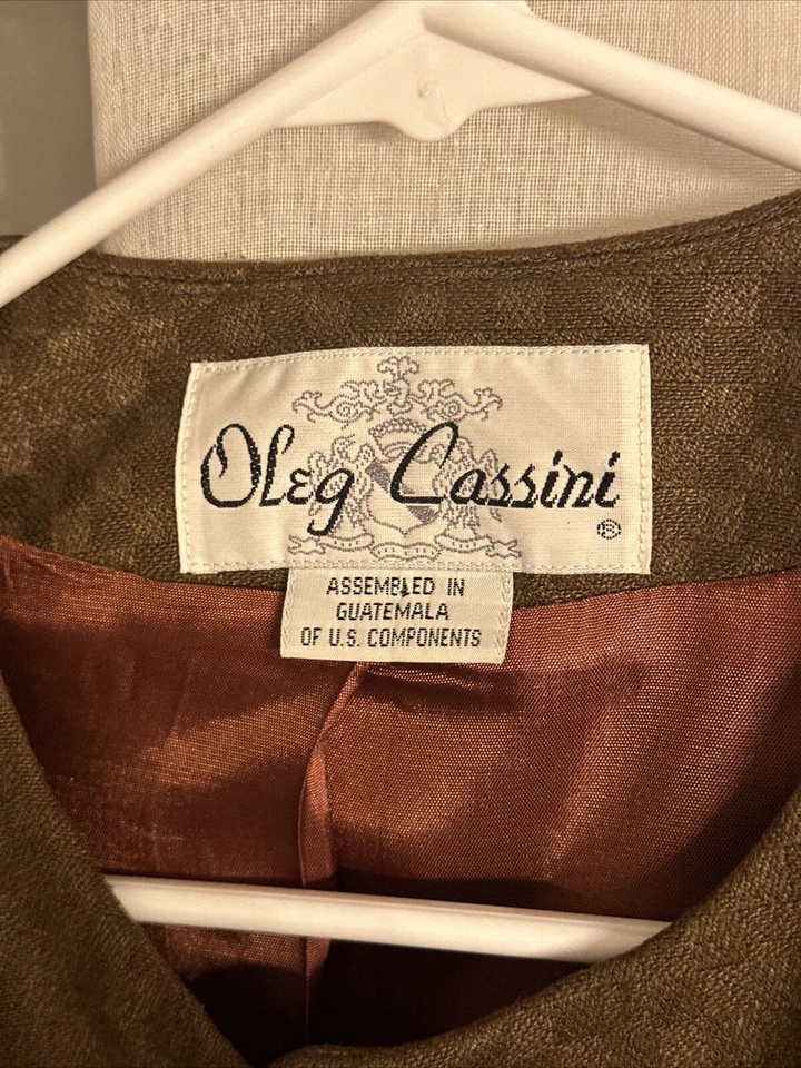 Blazer vintage Oleg Cassini para mujer talla 12 cuadrado marrón chaqueta a cuadros Foto 3 de 4