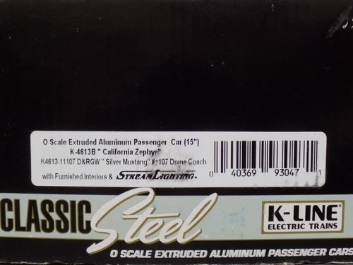 K-LINE Trains OScale 15" California Zephyr Extruded Aluminum Passenger 4 Car Set - Picture 7 of 11