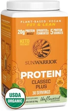Sunwarrior Classic Plus Vegan Protein Powder Peas Brown Rice Raw Organic 1.7 lbs