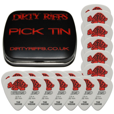 24 x Dunlop Tortex Wedge Gitarren-Plektren/Gitarrenplektren - 0,50 mm rot in einer Plektren-Dose