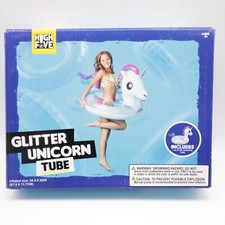 High Five Glitter Unicorn Pool Tube Ring 34.5 x 29 with 1 Repair Patch NIB