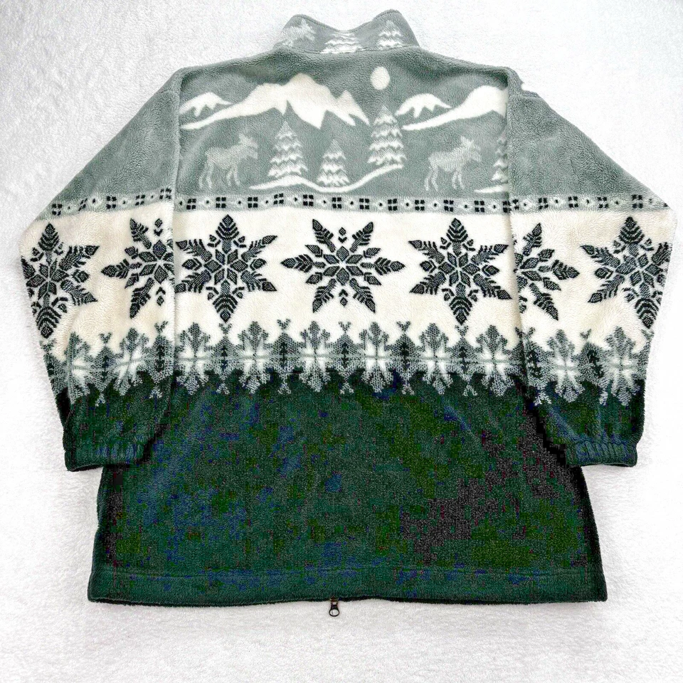 Cabelas Fair Isle Sherpa Jacket Women M Full Zip Pockets Waist Strap USA - Image 3 of 4