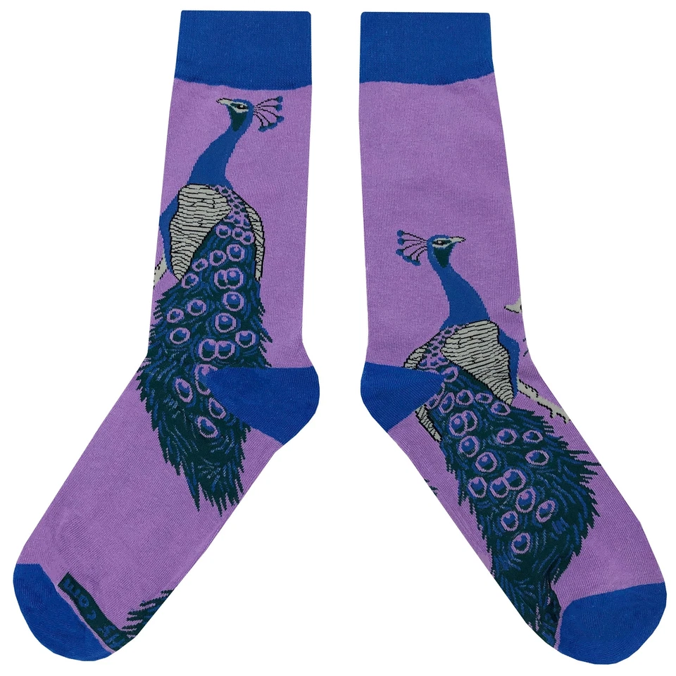 NWT Peacock Dress Socks Novelty Men 8-12 Purple Crazy Fun Sockfly - Image 2 of 4