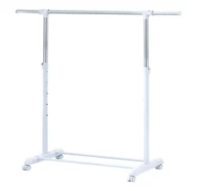 Mainstays Adjustable Rolling Garment Rack Metal Chrome, White, 84-121Wx44Dx123.5