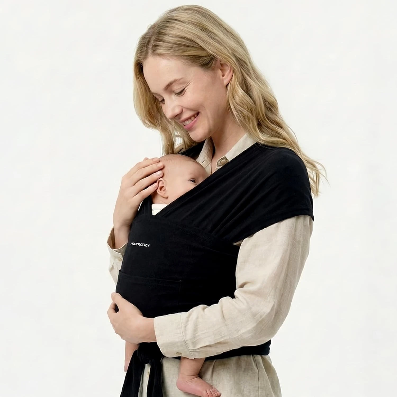 Momcozy Baby Wrap Carrier 3.6-15kg Newborn to Toddler Adjustable Sling Black