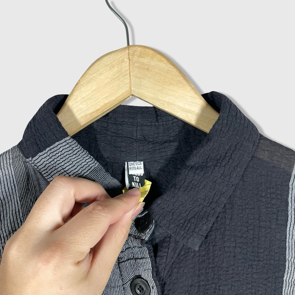 Camisa blusa Dress to Kill arrugada abotonada para mujer talla única a cuadros Lagenlook Foto 3 de 4