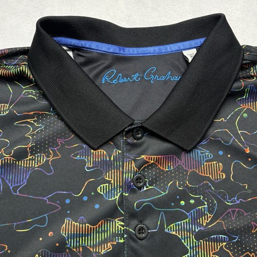 Robert Graham Shirt Mens Extra Large Classic Fit Shark Fish Ocean AOP Neon Polo - Picture 4 of 7