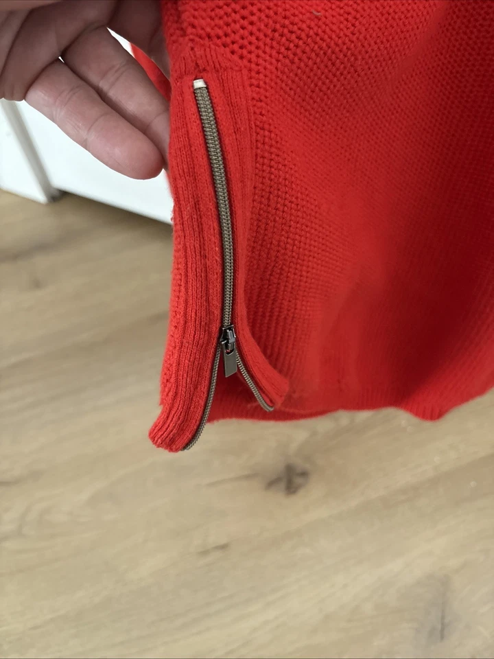 Suéter XS ATHLETA #242913 Universitario Cuello Redondo Tejido Cremallera Lateral Naranja Rojo Foto 4 de 4