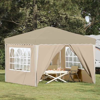 Pop Up Partyzelt Creme Oxford Stoff 288x288x245 cm Wasserdicht UV 4Wände Stabil