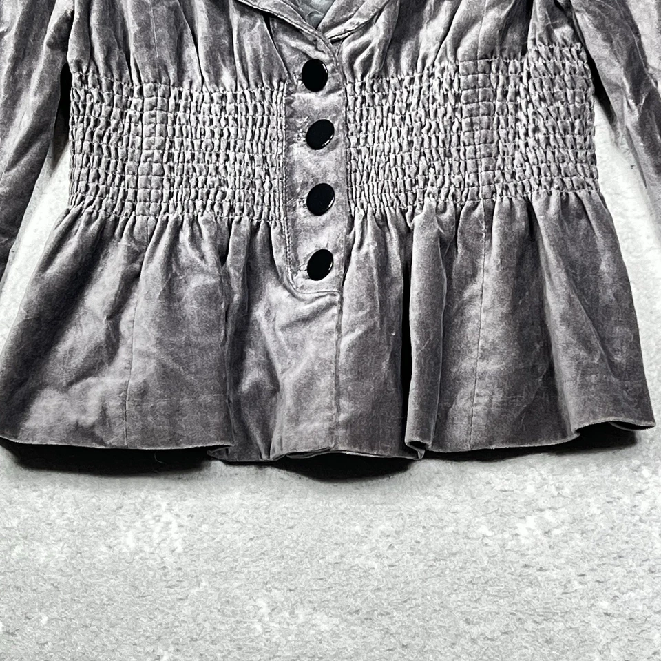 Blazer Elevenses Anthropologie jaqueta de veludo tamanho 12 cinza elástico batido boho - Imagem 4 de 4