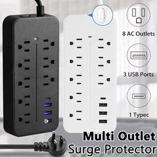 Wall Mountable USB Surge Protector Power Strip with USB Ports 8-Outlet Plugs USA